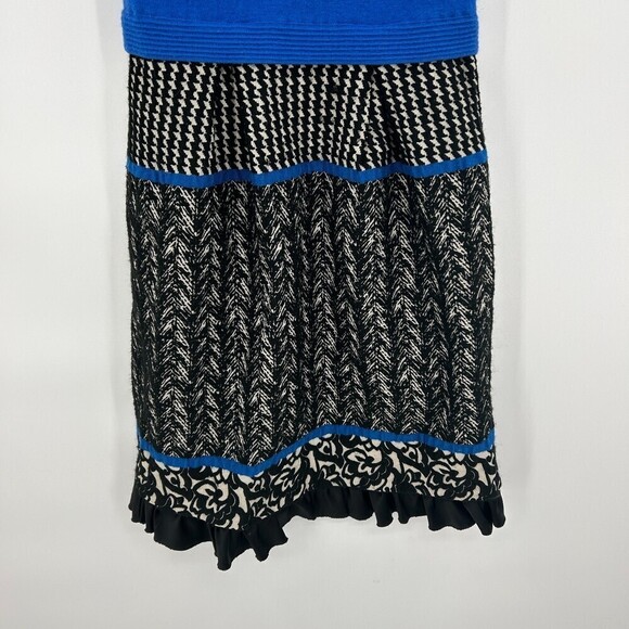 ANTHROPOLOGIE Girls From Savoy Blue Black White Merino Wool Pleated Dress Small - Picture 5 of 7